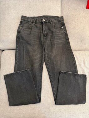 MNML Men's Black Washed Jeans - Classic Straight Fit 30x34